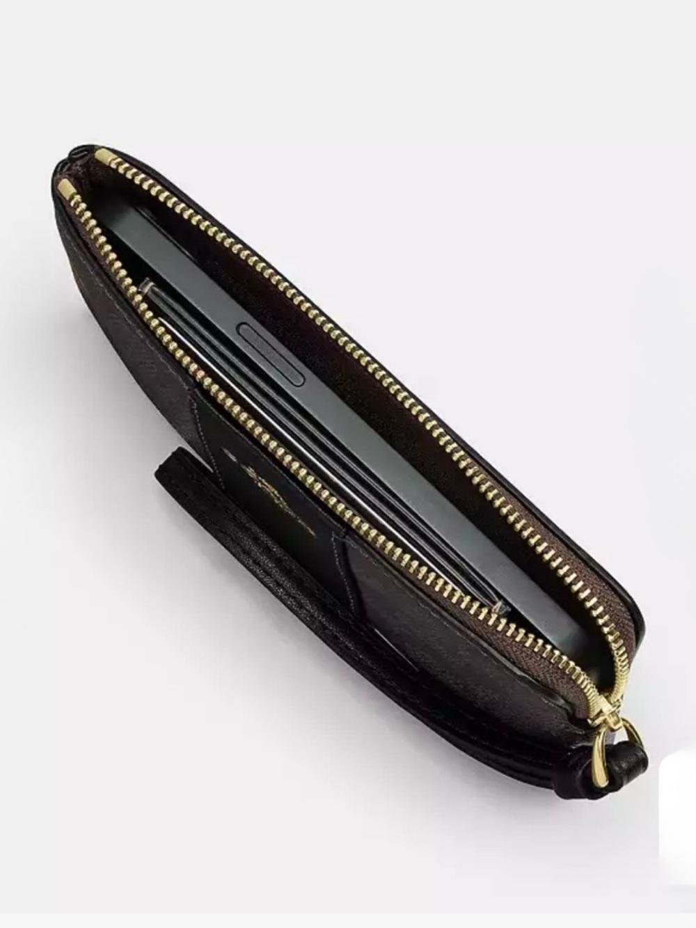 Coach Corner Zip Wristlet Black Leather with Gold Hardware - Picture 8 of 12